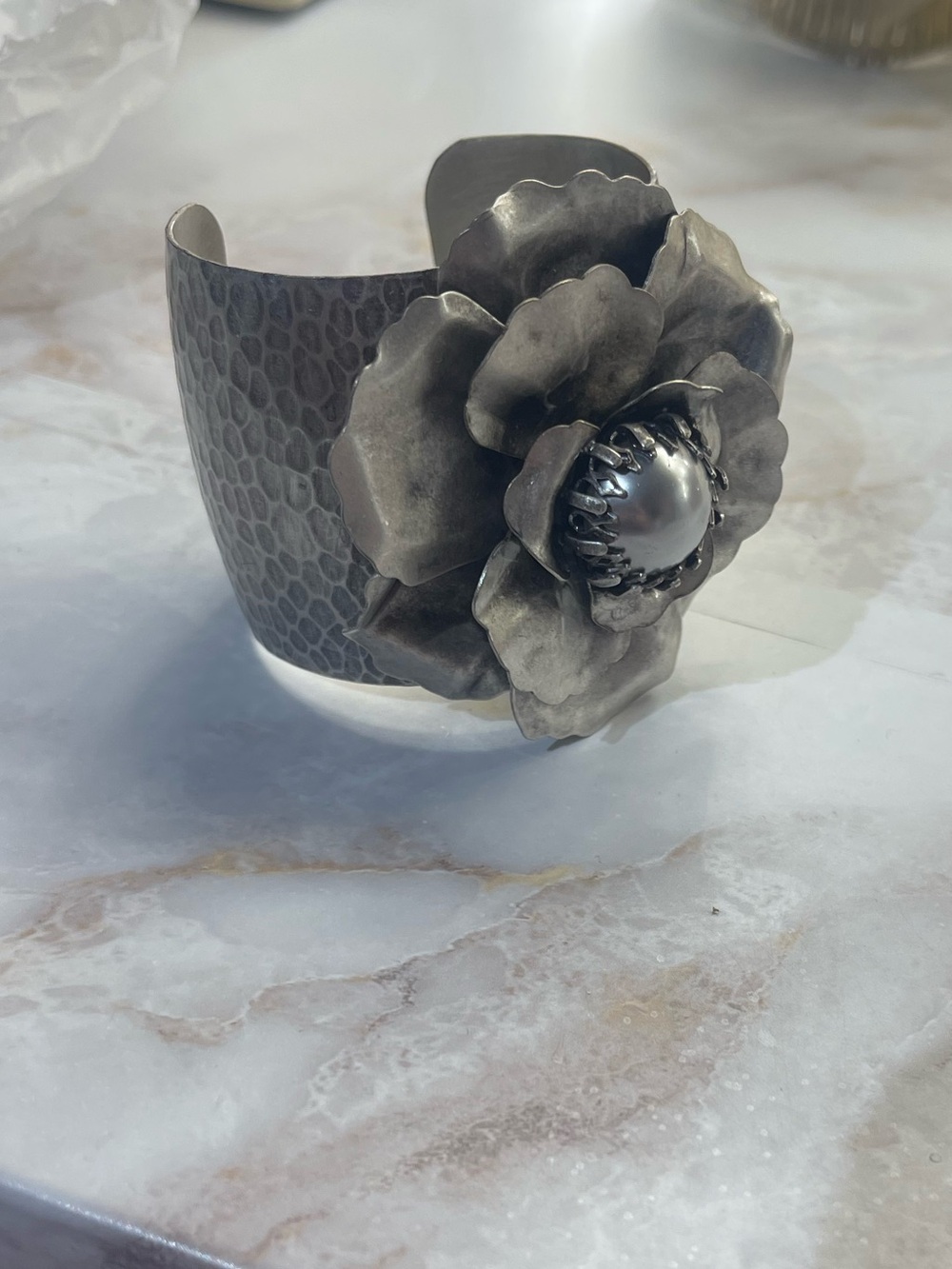 Camellia Flower & Pearl Cuff Bracelet